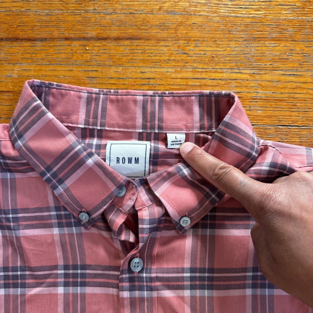 ROWM Mens Large Pink Purple Plaid Long Sleeve Button Down Stretch Shirt L - Picture 3 of 8